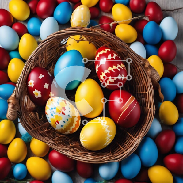 Intra Συλλεκτικό Ξύλινο Παζλ Plywood  4mm - Πολύχρωμο καλάθι με πασχαλινά αυγά σε ξύλινο δάπεδο Σε Ξύλινο Κουτί - Διαστάσεις: 10x10 cm – 25 κομμάτια