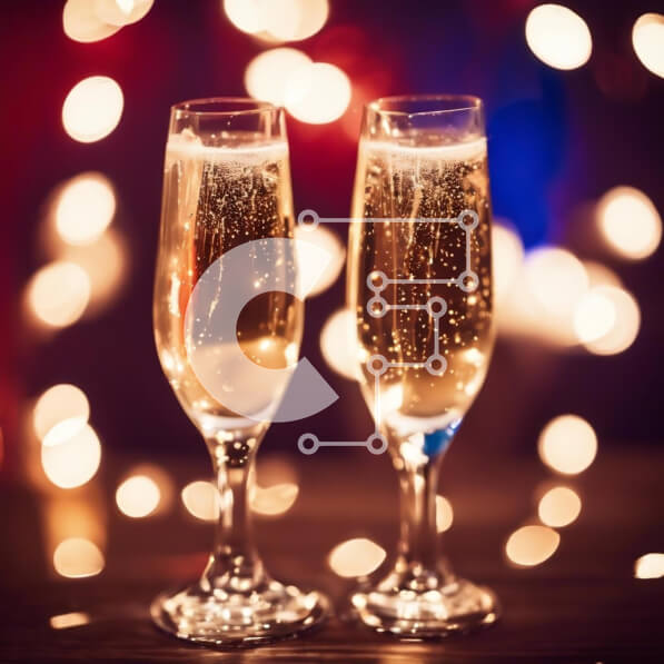 Intra Συλλεκτικό Ξύλινο Παζλ Plywood  4mm - Φλάουτα σαμπάνιας σε ξύλινο τραπέζι με αφρώδες κρασί Σε Ξύλινο Κουτί - Διαστάσεις: 10x10 cm – 25 κομμάτια