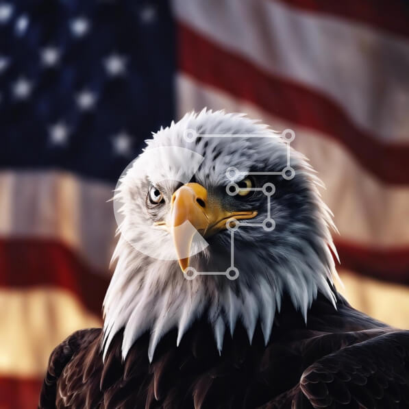 Intra Συλλεκτικό Ξύλινο Παζλ Plywood  4mm - Κοντινό πλάνο αετού και αμερικανικής σημαίας Σε Ξύλινο Κουτί - Διαστάσεις: 10x10 cm – 25 κομμάτια