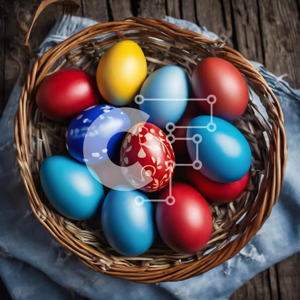 Intra Συλλεκτικό Ξύλινο Παζλ Plywood  4mm - Πολύχρωμα Πασχαλινά αυγά στο καλάθι σε ξύλινο τραπέζι Σε Ξύλινο Κουτί - Διαστάσεις: 10x10 cm – 25 κομμάτια