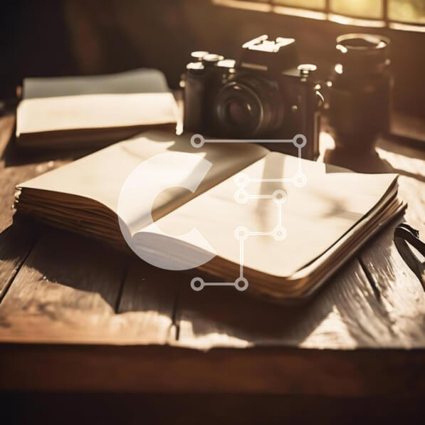 Intra Συλλεκτικό Ξύλινο Παζλ Plywood  4mm - Ανοίξτε το Book and Camera on Table Σε Ξύλινο Κουτί - Διαστάσεις: 10x10 cm – 25 κομμάτια