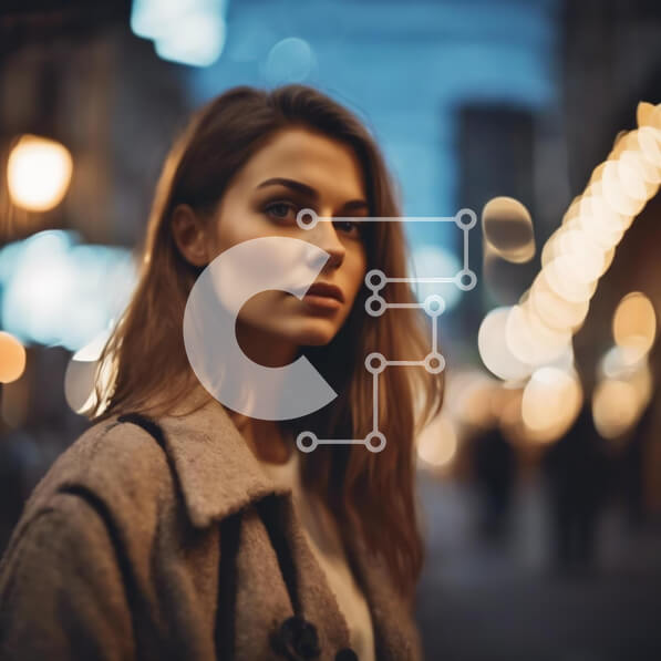 Intra Συλλεκτικό Ξύλινο Παζλ Plywood  4mm - Νεαρή γυναίκα που στέκεται στον αστικό δρόμο τη νύχτα Σε Ξύλινο Κουτί - Διαστάσεις Puzzle: 10x10 cm – 25 κομμάτια