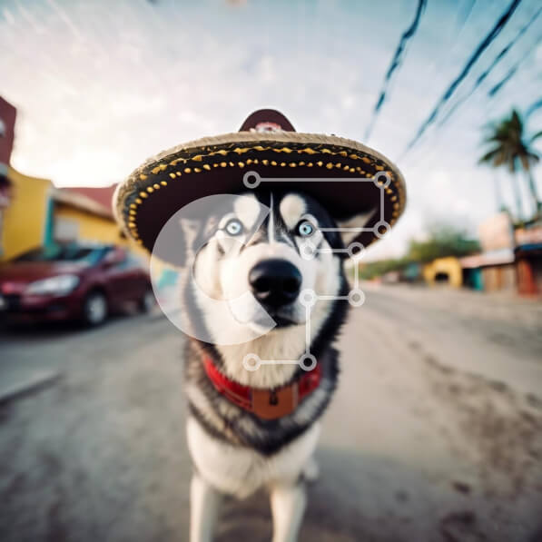 Intra Συλλεκτικό Ξύλινο Παζλ Plywood  4mm - Σκύλος γεροδεμένος που φορά μεξικάνικο καπέλο σομπρέρο στο δρόμο Σε Ξύλινο Κουτί - Διαστάσεις: 10x10 cm – 25 κομμάτια