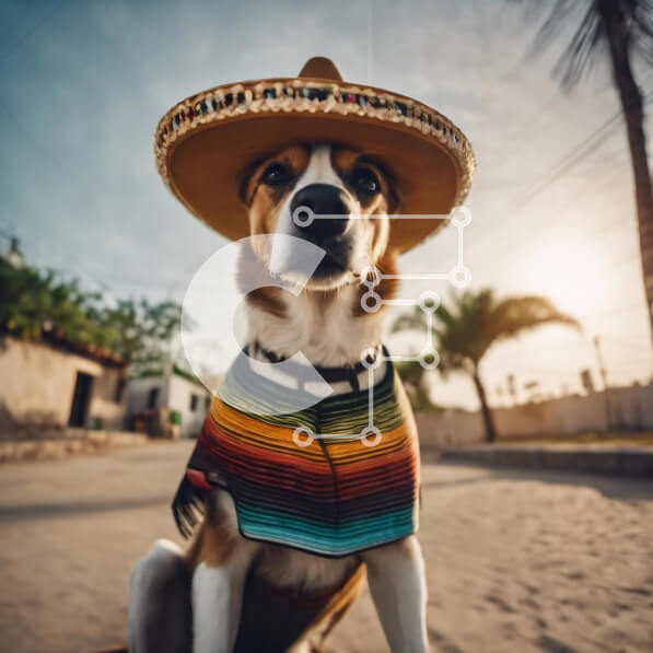 Intra Συλλεκτικό Ξύλινο Παζλ Plywood  4mm - Σκύλος που φορά μεξικάνικο καπέλο σομπρέρο στην παραλία Σε Ξύλινο Κουτί - Διαστάσεις: 10x10 cm – 25 κομμάτια