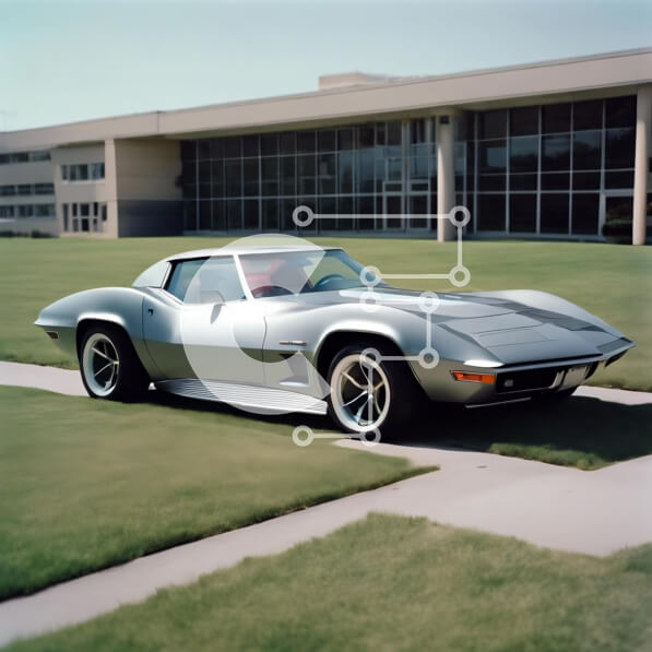 Intra Συλλεκτικό Ξύλινο Παζλ Plywood  4mm - Ασημένιο σπορ αυτοκίνητο σταθμευμένο μπροστά από ένα κτίριο γραφείων Σε Ξύλινο Κουτί - Διαστάσεις Puzzle: 10x10 cm – 25 κομμάτια