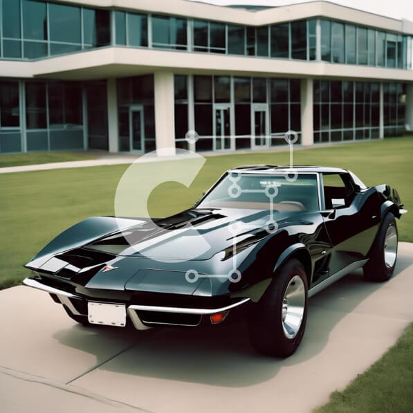 Intra Συλλεκτικό Ξύλινο Παζλ Plywood  4mm - Black Sports Car παρκαρισμένο μπροστά σε εντυπωσιακό κτίριο Σε Ξύλινο Κουτί - Διαστάσεις Puzzle: 10x10 cm – 25 κομμάτια