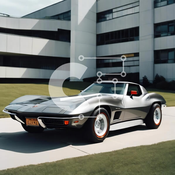 Intra Συλλεκτικό Ξύλινο Παζλ Plywood  4mm - Γκρι σπορ αυτοκίνητο παρκαρισμένο μπροστά σε εντυπωσιακό κτίριο Σε Ξύλινο Κουτί - Διαστάσεις Puzzle: 10x10 cm – 25 κομμάτια