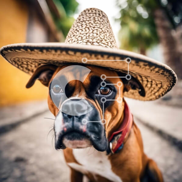 Intra Συλλεκτικό Ξύλινο Παζλ Plywood  4mm - Σκύλος μπόξερ με καπέλο σομπρέρο Σε Ξύλινο Κουτί - Διαστάσεις: 10x10 cm – 25 κομμάτια