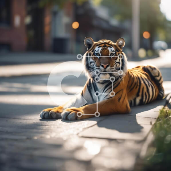 Intra Συλλεκτικό Ξύλινο Παζλ Plywood  4mm - Τίγρης που ξεκουράζεται στην άκρη του δρόμου Σε Ξύλινο Κουτί - Διαστάσεις: 10x10 cm – 25 κομμάτια