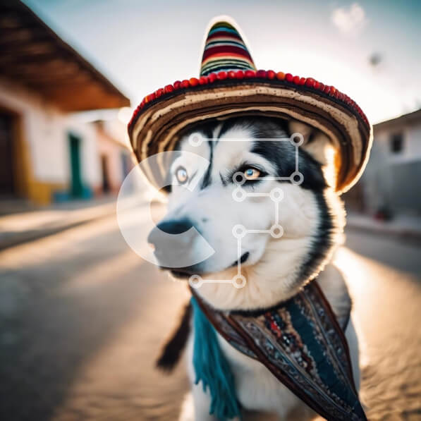 Intra Συλλεκτικό Ξύλινο Παζλ Plywood  4mm - Λευκό σκυλί γεροδεμένο με μεξικάνικο καπέλο σομπρέρο Σε Ξύλινο Κουτί - Διαστάσεις: 10x10 cm – 25 κομμάτια