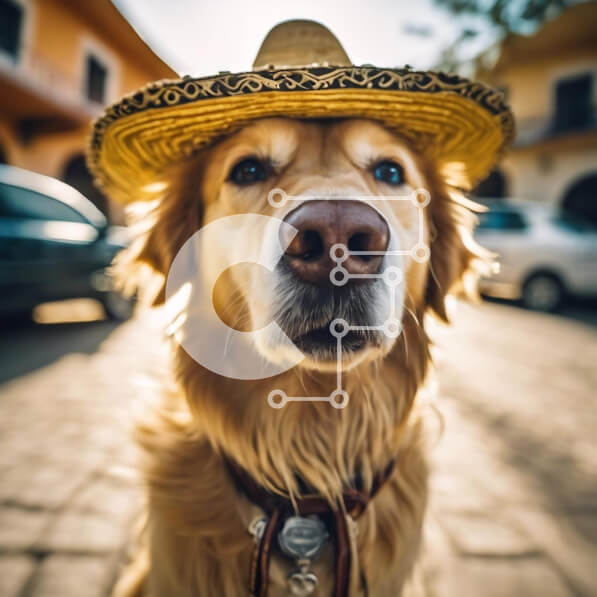 Intra Συλλεκτικό Ξύλινο Παζλ Plywood  4mm - Χρυσός σκύλος με ψάθινο καπέλο στην οδό Σε Ξύλινο Κουτί - Διαστάσεις: 10x10 cm – 25 κομμάτια