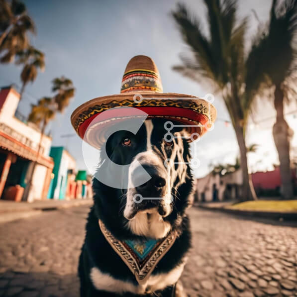 Intra Συλλεκτικό Ξύλινο Παζλ Plywood  4mm - Μαύρο και άσπρο σκυλί με καπέλο σομπρέρο Σε Ξύλινο Κουτί - Διαστάσεις: 10x10 cm – 25 κομμάτια