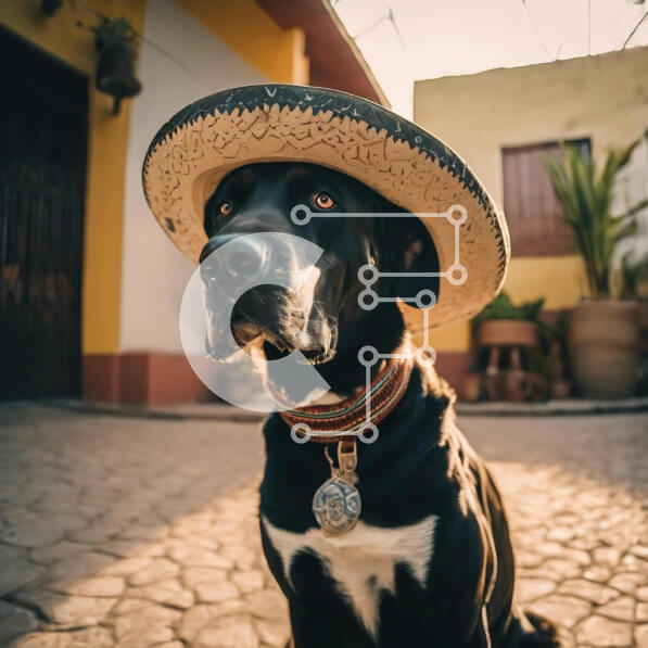 Intra Συλλεκτικό Ξύλινο Παζλ Plywood  4mm - Ασπρόμαυρος σκύλος με μεξικάνικο καπέλο σομπρέρο Σε Ξύλινο Κουτί - Διαστάσεις: 10x10 cm – 25 κομμάτια