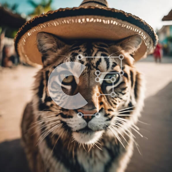 Intra Συλλεκτικό Ξύλινο Παζλ Plywood  4mm - Απειλούμενη τίγρη με καπέλο σομπρέρο Σε Ξύλινο Κουτί - Διαστάσεις: 10x10 cm – 25 κομμάτια