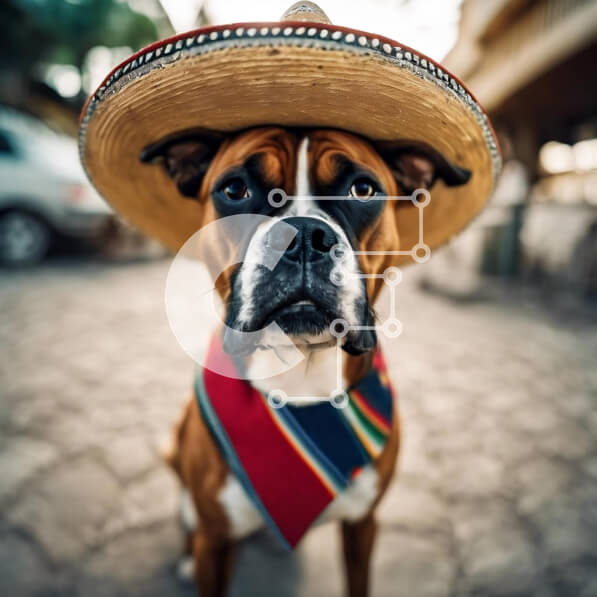 Intra Συλλεκτικό Ξύλινο Παζλ Plywood  4mm - Σκύλος μπόξερ που φορά μεξικάνικο καπέλο σομπρέρο Σε Ξύλινο Κουτί - Διαστάσεις: 10x10 cm – 25 κομμάτια