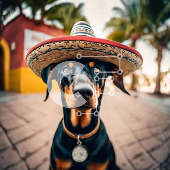 Intra Συλλεκτικό Ξύλινο Παζλ Plywood  4mm - Μεξικάνικος σκύλος με καπέλο σομπρέρο στο πεζοδρόμιο Σε Ξύλινο Κουτί - Διαστάσεις: 10x10 cm – 25 κομμάτια