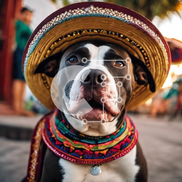 Intra Συλλεκτικό Ξύλινο Παζλ Plywood  4mm - Ευτυχισμένος σκύλος pitbull που φορά μεξικάνικο καπέλο σομπρέρο Σε Ξύλινο Κουτί - Διαστάσεις: 10x10 cm – 25 κομμάτια