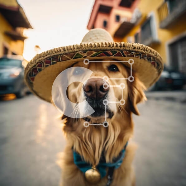 Intra Συλλεκτικό Ξύλινο Παζλ Plywood  4mm - Γκόλντεν Ριτρίβερ με αυθεντικό μεξικάνικο καπέλο Σε Ξύλινο Κουτί - Διαστάσεις: 10x10 cm – 25 κομμάτια