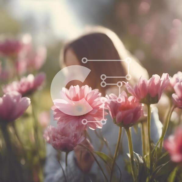 Intra Συλλεκτικό Ξύλινο Παζλ Plywood  4mm - Γυναίκα στο πεδίο ροζ λουλουδιών Σε Ξύλινο Κουτί - Διαστάσεις: 10x10 cm – 25 κομμάτια