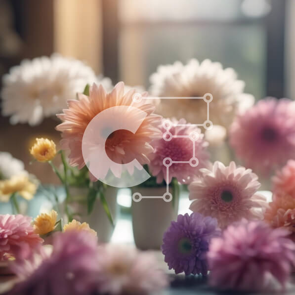 Intra Συλλεκτικό Ξύλινο Παζλ Plywood  4mm - Τραπέζι με πολύχρωμα βάζα λουλουδιών και παράθυρο στο φόντο Σε Ξύλινο Κουτί - Διαστάσεις: 10x10 cm – 25 κομμάτια