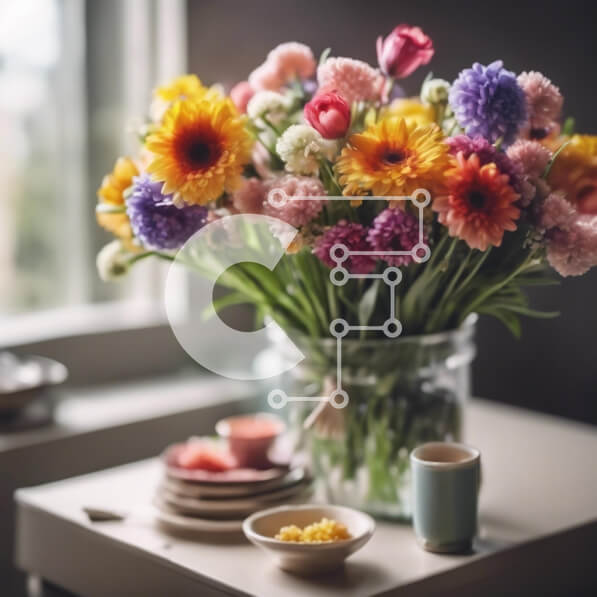 Σετ των 2 Intra Συλλεκτικό Ξύλινο Παζλ Plywood  4mm - Πολύχρωμο βάζο με λουλούδια στο τραπέζι δίπλα στο παράθυρο Σε Ξύλινο Κουτί - Διαστάσεις: 10x10 cm – 25 κομμάτια