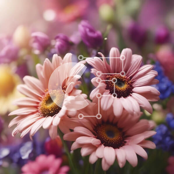 Σετ των 2 Intra Συλλεκτικό Ξύλινο Παζλ Plywood  4mm - Ζωντανό μπουκέτο με ροζ, μωβ και κίτρινα λουλούδια Σε Ξύλινο Κουτί - Διαστάσεις: 10x10 cm – 25 κομμάτια