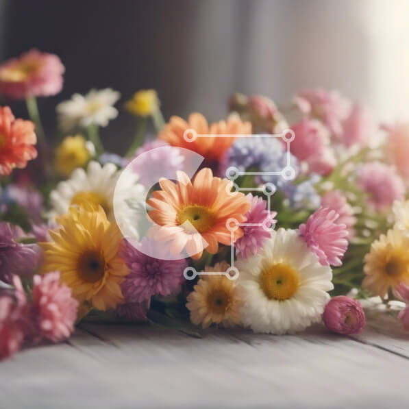 Intra Συλλεκτικό Ξύλινο Παζλ Plywood  4mm - Μπουκέτο με πολύχρωμα λουλούδια στο τραπέζι από ανοιχτό παράθυρο Σε Ξύλινο Κουτί - Διαστάσεις: 10x10 cm – 25 κομμάτια