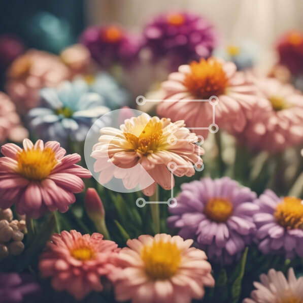 Intra Συλλεκτικό Ξύλινο Παζλ Plywood  4mm - Πολύχρωμο μπουκέτο λουλουδιών με μαργαρίτες, γαρύφαλλα, κρίνους και ηλίανθους Σε Ξύλινο Κουτί - Διαστάσεις: 10x10 cm – 25 κομμάτια