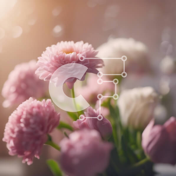 Intra Συλλεκτικό Ξύλινο Παζλ Plywood  4mm - Ζωντανά ροζ και λευκά λουλούδια σε βάζο στο τραπέζι Σε Ξύλινο Κουτί - Διαστάσεις: 10x10 cm – 25 κομμάτια