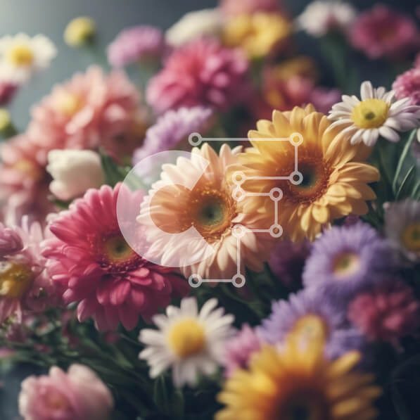 Intra Συλλεκτικό Ξύλινο Παζλ Plywood  4mm - Πολύχρωμο μπουκέτο λουλουδιών με μαργαρίτες, γαρύφαλλα και ζέρμπερες Σε Ξύλινο Κουτί - Διαστάσεις: 10x10 cm – 25 κομμάτια