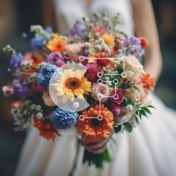 Intra Συλλεκτικό Ξύλινο Παζλ Plywood  4mm - Νύφη που κρατά πολύχρωμο μπουκέτο λουλουδιών για τη γαμήλια γιορτή Σε Ξύλινο Κουτί - Διαστάσεις: 10x10 cm – 25 κομμάτια