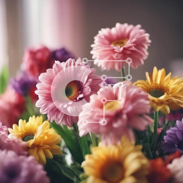 Intra Συλλεκτικό Ξύλινο Παζλ Plywood  4mm - Πολύχρωμο μπουκέτο μαργαρίτα σε ανοιχτό βάζο Σε Ξύλινο Κουτί - Διαστάσεις: 10x10 cm – 25 κομμάτια