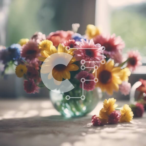 Intra Συλλεκτικό Ξύλινο Παζλ Plywood  4mm - Πολύχρωμα λουλούδια σε γυάλινο βάζο από ανοιχτό παράθυρο Σε Ξύλινο Κουτί - Διαστάσεις: 10x10 cm – 25 κομμάτια