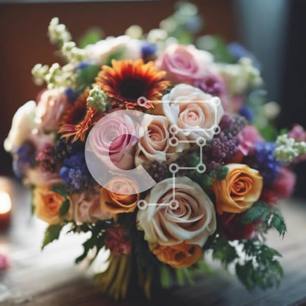 Σετ των 2 Intra Συλλεκτικό Ξύλινο Παζλ Plywood  4mm - Πολύχρωμο τριαντάφυλλο μπουκέτο σε ξύλινο τραπέζι Σε Ξύλινο Κουτί - Διαστάσεις: 10x10 cm – 25 κομμάτια