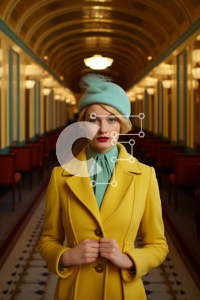 Intra Συλλεκτικό Ξύλινο Παζλ Plywood  4mm - Κομψή γυναίκα με κίτρινο παλτό και ασορτί καπέλο Σε Ξύλινο Κουτί - Διαστάσεις Puzzle: 10x10 cm – 25 κομμάτια