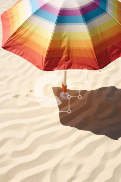 Σετ των 2 Intra Συλλεκτικό Ξύλινο Παζλ Plywood  4mm - Ζωηρόχρωμη ομπρέλα παραλίας στην άμμο Σε Ξύλινο Κουτί - Διαστάσεις: 10x10 cm – 25 κομμάτια