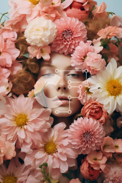 Intra Συλλεκτικό Ξύλινο Παζλ Plywood  4mm - Γυναικείο πρόσωπο στολισμένο με ροζ λουλούδια Σε Ξύλινο Κουτί - Διαστάσεις Puzzle: 10x10 cm – 25 κομμάτια