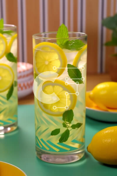 Σετ των 2 Intra Συλλεκτικό Ξύλινο Παζλ Plywood  4mm - Δροσιστική λεμονάδα που σερβίρεται σε πράσινο επιτραπέζιο Σε Ξύλινο Κουτί - Διαστάσεις: 10x10 cm – 25 κομμάτια