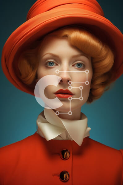 Intra Συλλεκτικό Ξύλινο Παζλ Plywood  4mm - Κομψή γυναίκα με πορτοκαλί καπέλο και λευκό πουκάμισο με κόκκινα μαλλιά Σε Ξύλινο Κουτί - Διαστάσεις Puzzle: 10x10 cm – 25 κομμάτια