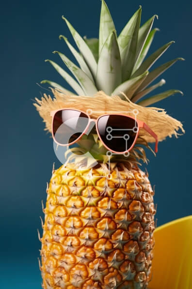 Intra Συλλεκτικό Ξύλινο Παζλ Plywood  4mm - Ανανάς με γυαλιά ηλίου και ψάθινο καπέλο Σε Ξύλινο Κουτί - Διαστάσεις Puzzle: 10x10 cm – 25 κομμάτια