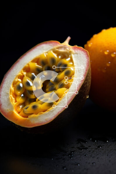 Intra Συλλεκτικό Ξύλινο Παζλ Plywood  4mm - Φρεσκοκομμένα φρούτα του πάθους και πορτοκάλι σε μαύρο φόντο Σε Ξύλινο Κουτί - Διαστάσεις: 10x10 cm – 25 κομμάτια