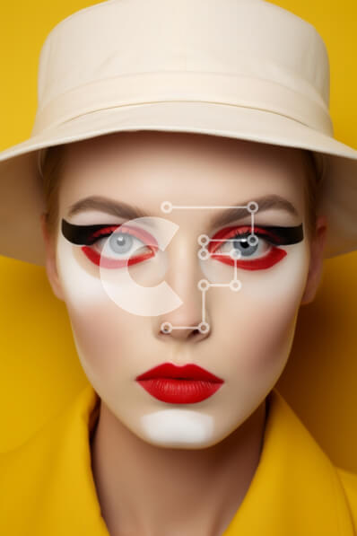 Intra Συλλεκτικό Ξύλινο Παζλ Plywood  4mm - Νεαρή γυναίκα με κόκκινο και άσπρο eyeliner και μακιγιάζ Σε Ξύλινο Κουτί - Διαστάσεις Puzzle: 10x10 cm – 25 κομμάτια