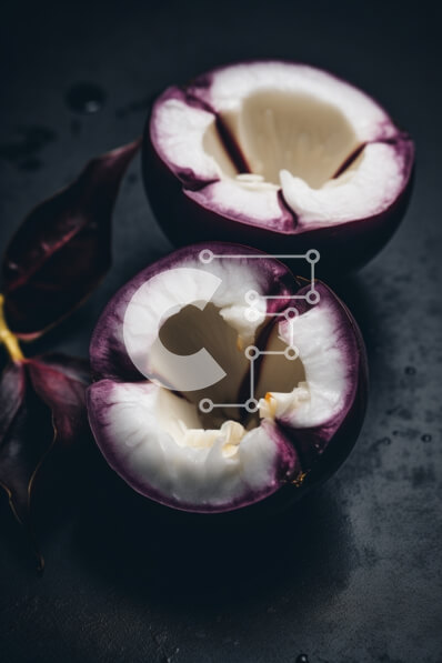 Σετ των 2 Intra Συλλεκτικό Ξύλινο Παζλ Plywood  4mm - Φρέσκα μωβ φρούτα σε μαύρο τραπέζι Σε Ξύλινο Κουτί - Διαστάσεις: 10x10 cm – 25 κομμάτια