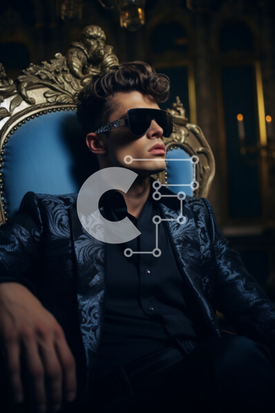 Intra Συλλεκτικό Ξύλινο Παζλ Plywood  4mm - Κομψός άνδρας σε περίτεχνη μπλε καρέκλα με κεριά Σε Ξύλινο Κουτί - Διαστάσεις Puzzle: 10x10 cm – 25 κομμάτια