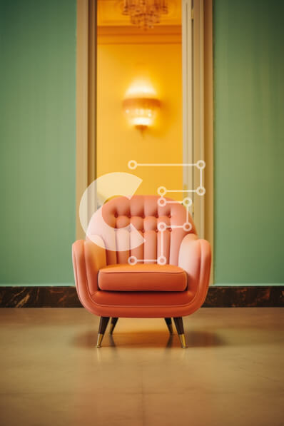 Intra Συλλεκτικό Ξύλινο Παζλ Plywood  4mm - Ροζ καρέκλα σε διακοσμημένο δωμάτιο με ανοιχτή πόρτα Σε Ξύλινο Κουτί - Διαστάσεις Puzzle: 10x10 cm – 25 κομμάτια