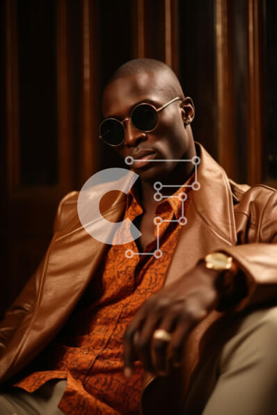 Intra Συλλεκτικό Ξύλινο Παζλ Plywood  4mm - Κομψός άντρας με πορτοκαλί πουκάμισο και καφέ δερμάτινο μπουφάν με γυαλιά ηλίου Σε Ξύλινο Κουτί - Διαστάσεις Puzzle: 10x10 cm – 25 κομμάτια