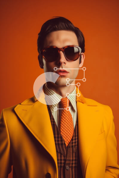 Intra Συλλεκτικό Ξύλινο Παζλ Plywood  4mm - Κομψός άνδρας με πορτοκαλί καμπαρντίνα και γυαλιά ηλίου Σε Ξύλινο Κουτί - Διαστάσεις Puzzle: 10x10 cm – 25 κομμάτια