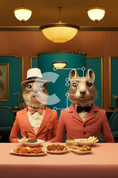 Σετ των 2 Intra Συλλεκτικό Ξύλινο Παζλ Plywood  4mm - Δύο σκίουροι που δειπνούν με επίσημη ενδυμασία Σε Ξύλινο Κουτί - Διαστάσεις: 10x10 cm – 25 κομμάτια