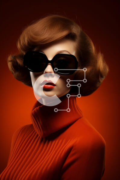 Intra Συλλεκτικό Ξύλινο Παζλ Plywood  4mm - Γυναίκα με μαύρα γυαλιά ηλίου και πορτοκαλί πουλόβερ που ποζάρει για την κάμερα Σε Ξύλινο Κουτί - Διαστάσεις Puzzle: 10x10 cm – 25 κομμάτια