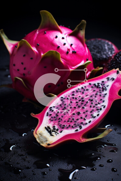 Σετ των 2 Intra Συλλεκτικό Ξύλινο Παζλ Plywood  4mm - Φρεσκοκομμένο ροζ Dragonfruit σε μαύρο φόντο Σε Ξύλινο Κουτί - Διαστάσεις: 10x10 cm – 25 κομμάτια